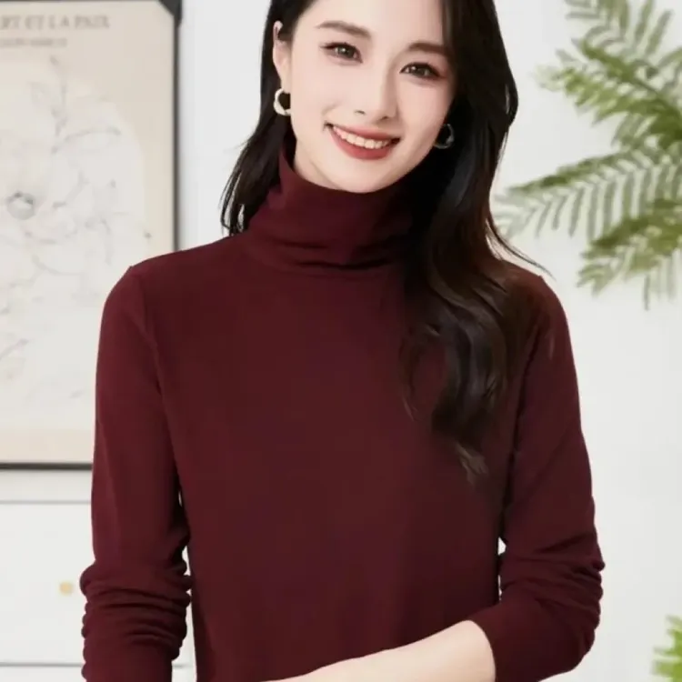 冬季保暖双面厚绒堆堆领高领纯色女装打底衫内搭百搭长袖上衣保暖