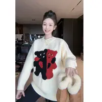 FAND品牌【SP趣味小熊】秋冬情侣装加厚保暖小熊宽松圆领毛衣针织衫