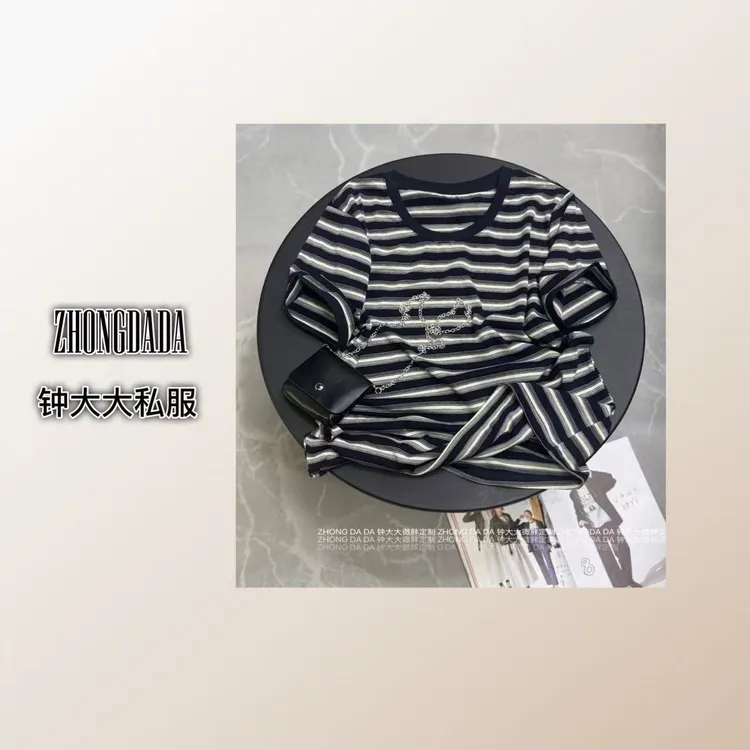 ZHONG大大【】条纹短袖t恤夏季新款正肩圆领百搭减龄上衣856*