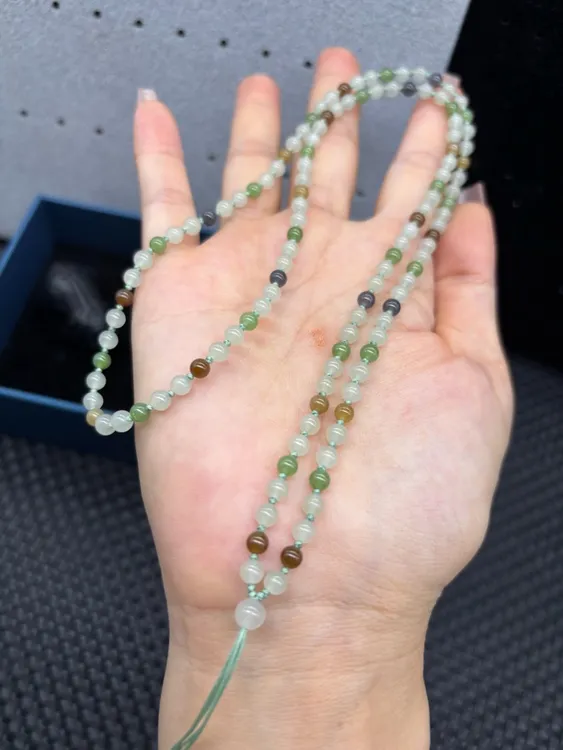 高端和田玉冰透多宝圆珠4mm玉石挂坠绳珠链毛衣链项链时尚百搭款