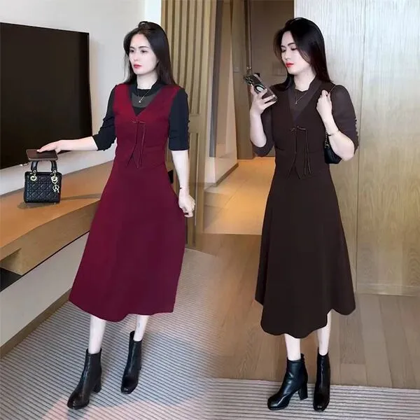 2025新款秋季马甲搭拼接连衣裙女显瘦减龄免搭洋气休闲装
