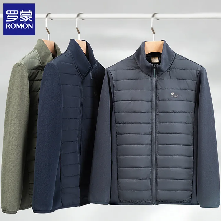 罗蒙轻奢秋冬绵羊毛加绒外套男中青年立领男士夹克保暖棉衣休闲