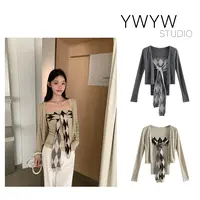 【YWYW25F/W】针织方块绑带一体抹胸+纯色针织外搭开衫套装5615