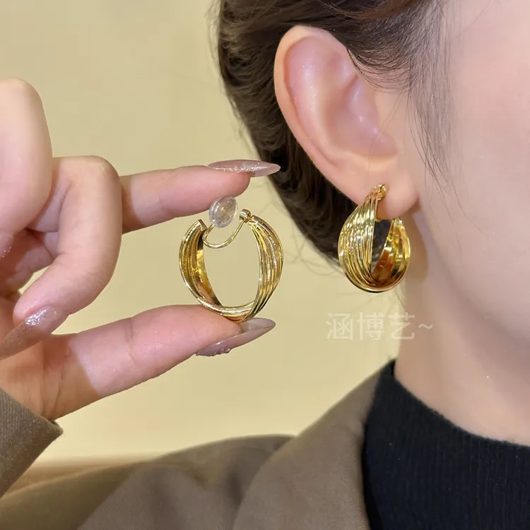 铜合金耳饰 复古港风金属高级感耳圈新款设计感无网红百搭耳饰