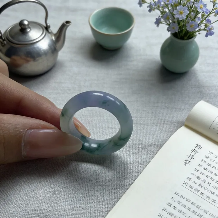 天然缅甸a货翡翠戒指，紫戒紫底飘花，薰衣草翡翠，高端翡翠戒指定制
