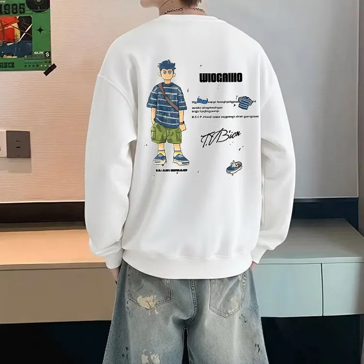 潮牌圆领卫衣男生青少年美式时尚宽松大码休闲长袖打底衫学生上衣