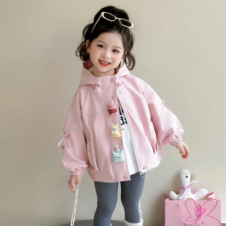 女童连帽外套2025新款儿童春秋装韩版潮款小童女宝宝秋季洋气夹克
