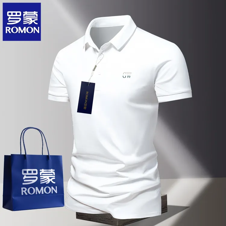 Romon/罗蒙夏季男士短袖t恤翻领POLO衫休闲刺绣时尚简约半袖上衣
