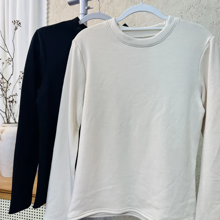 青兰真丝加厚打底衫T恤桑蚕丝拉绒女士上衣百搭简约圆领有弹力