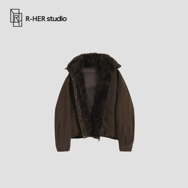 R-HER“黄油美式”90白鹅绒秋冬百搭加厚时尚短款连帽派克服P1059