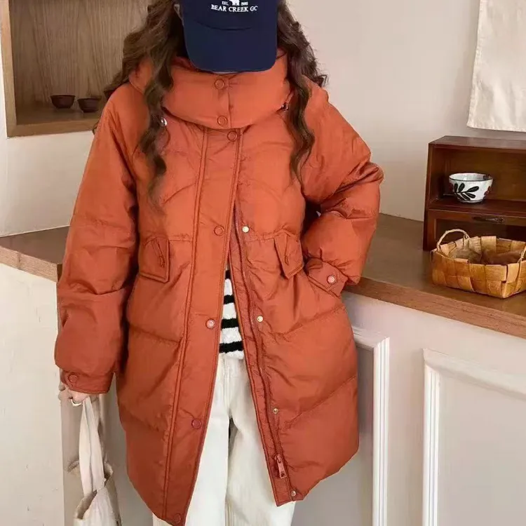 常规加绒加厚款纯色常规款时尚韩版收腰连帽休闲百搭宽松中长款