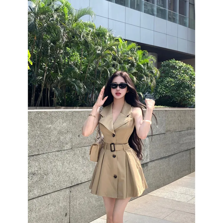 2025新款绝美老钱风衬衫裙法式气质连衣裙名媛千金收腰短裙子女夏