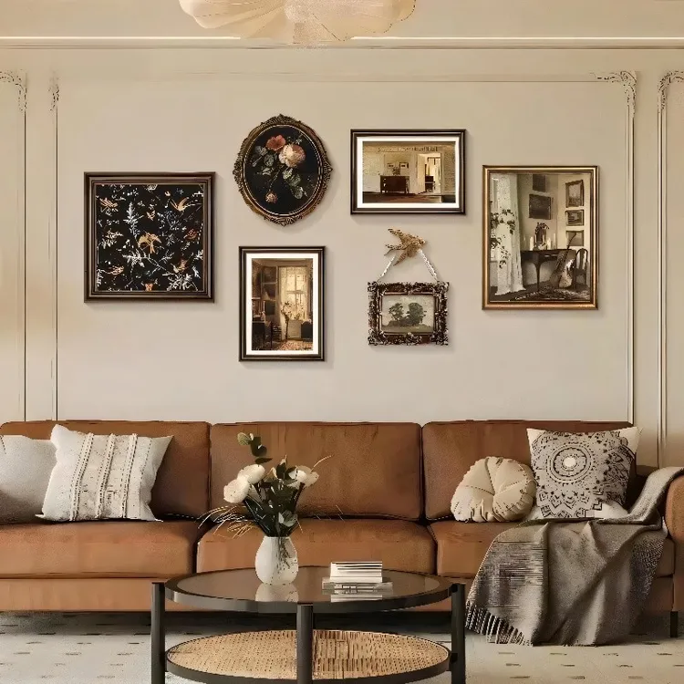 法式挂画美式复古装饰画客厅沙发背景墙画中古小众艺术餐厅组合画