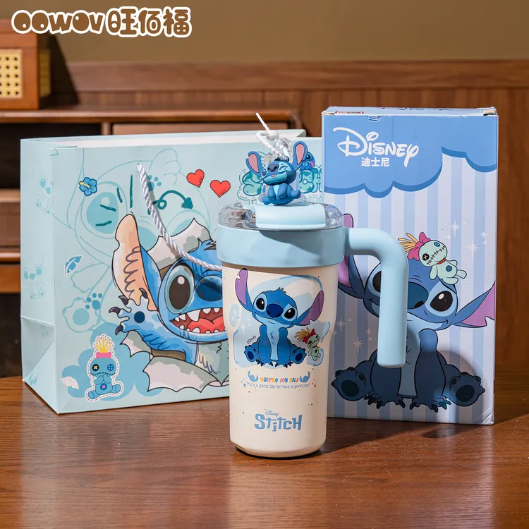迪士尼史迪仔水杯子大容量上班学生保温杯吸管杯高颜值女生日礼物