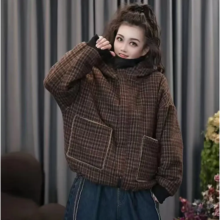 常规连帽宽松型保暖花色棉服棉衣百搭时尚网红休闲两面穿