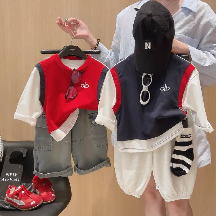 儿童长袖2025秋季新品男女童韩版假两件T恤宝宝百搭长袖