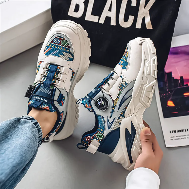 男鞋2025新款春季潮流休闲厚底百搭运动鞋增高旋钮跑步男士老爹鞋