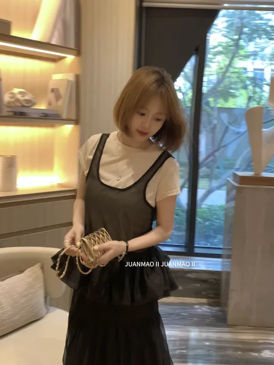 【甜味仙女】花苞叠穿网纱吊带背心2025夏新可爱芭花边下摆背心