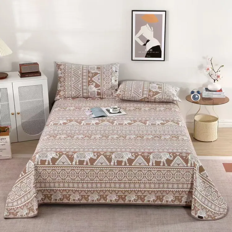 富贵吉象双面提花21支透气老粗布四季毯精梳紧密赛络纺加厚四季毯