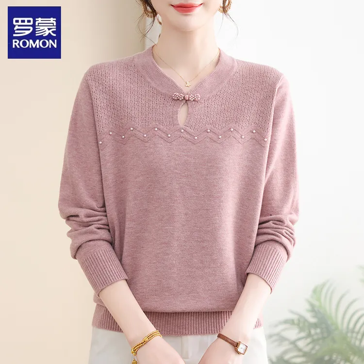 罗蒙中年妈妈装春秋装针织衫2025新款减龄中老年女春秋款打底上衣