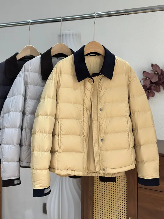 韩版翻领撞色白鸭绒羽绒服女2025秋冬新款宽松显瘦百搭保暖外套