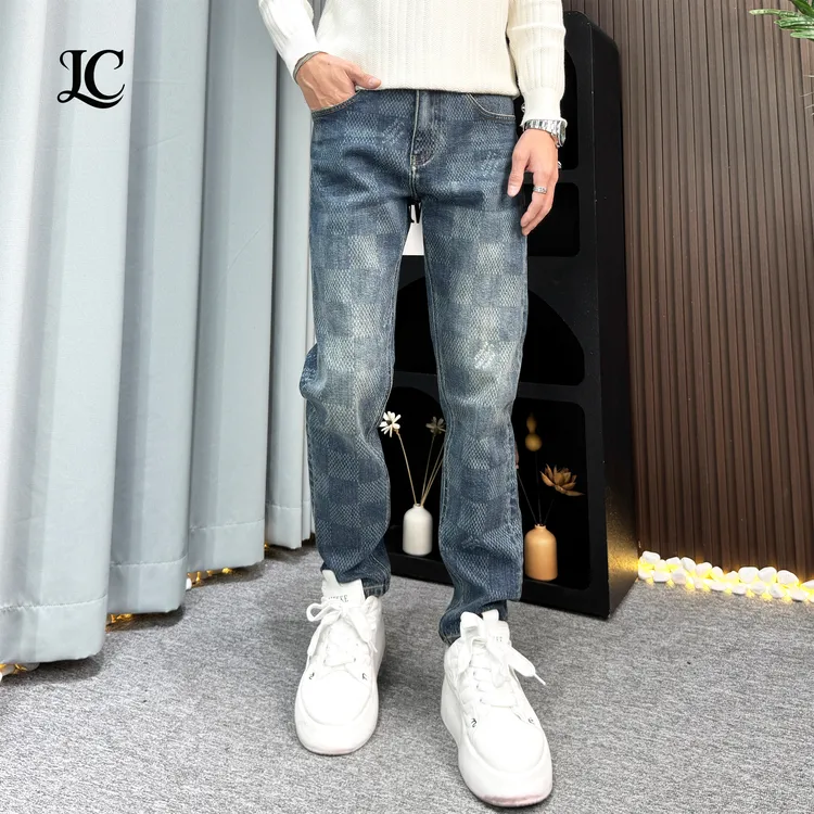 秋季爆款潮流牛仔裤男士水洗复古蓝时尚百搭休闲弹力修身长裤子男