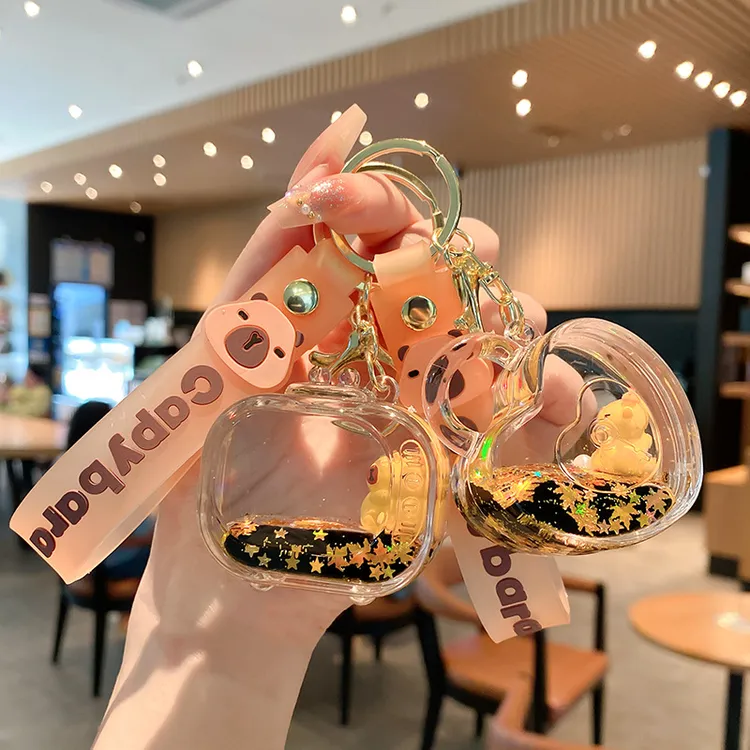 亚克力入油电视机卡皮巴拉流沙瓶钥匙扣可爱包包水豚漂流瓶钥匙链