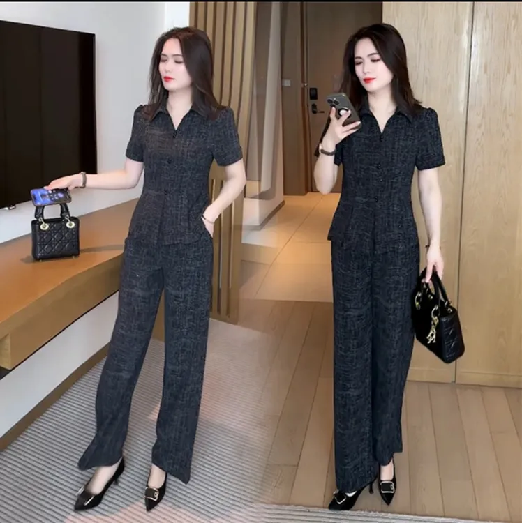 夏季新款时尚穿搭气质洋气收腰显瘦不挑人短袖套装90小香风高腰