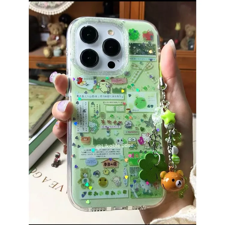 适用苹果16promax手机壳15p小众14p圆边13七彩爱心古早味四叶草