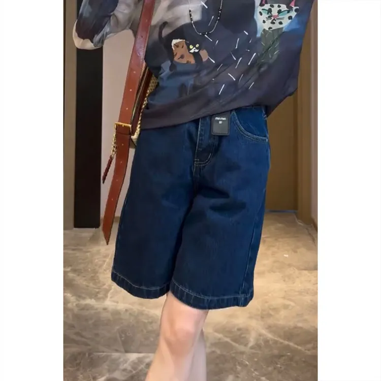 艾塔莉高腰显瘦牛仔五分裤春夏季时尚百搭休闲阔腿中裤直筒设计