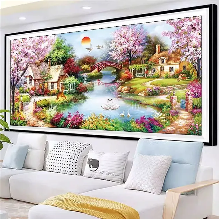 纯手工十字绣成品梦幻家园花园小屋田园风景画客厅欧式绣好的出售