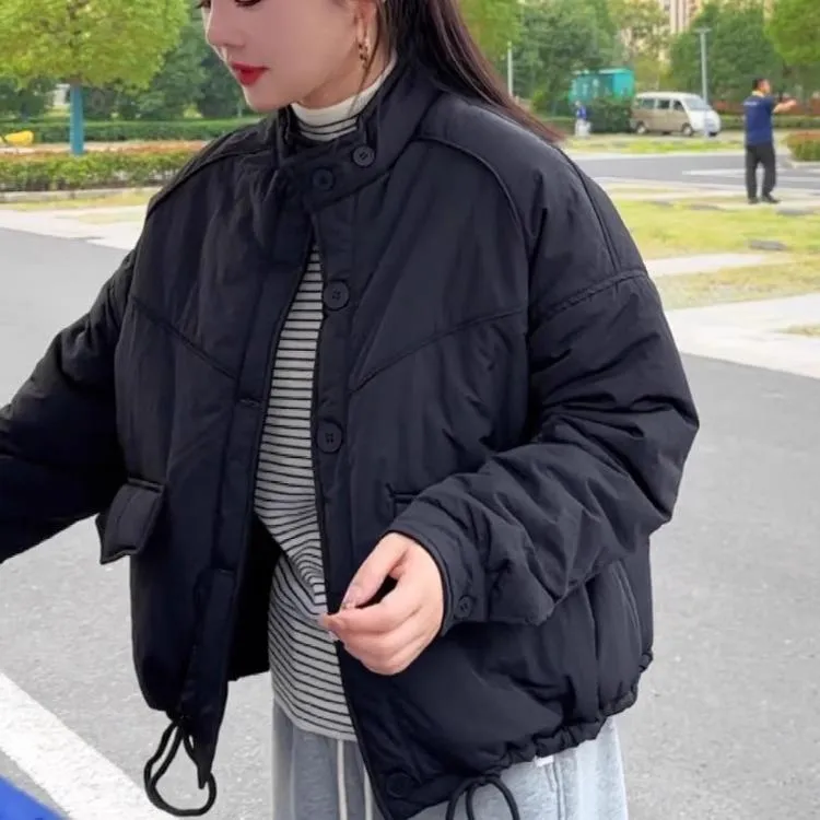 2024秋冬新款立领短款棉衣外套女小个子休闲宽松轻薄夹棉保暖棉袄
