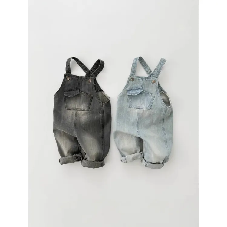 韩版ins童装背带裤秋季男女中小童复古连体软牛仔休闲裤