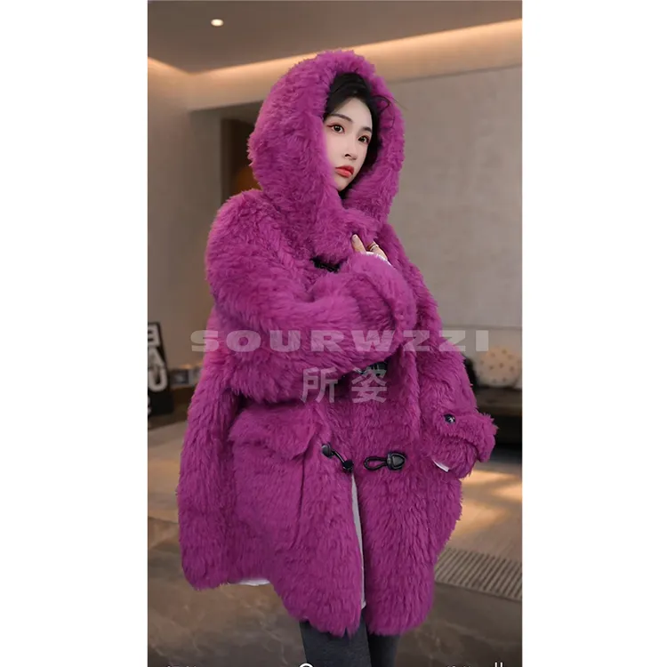 SOURWZZI/所姿100%羊毛加厚冬季连帽女士外套SZ-25771
