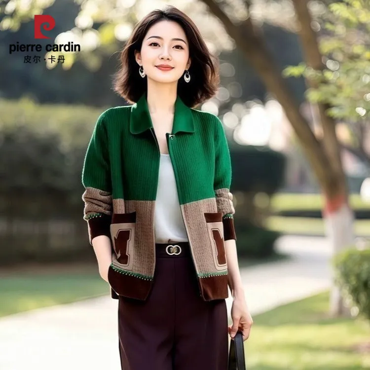 皮尔卡丹2025年上市秋季外套仙女风女性大码修身薄款植绒长袖圆领