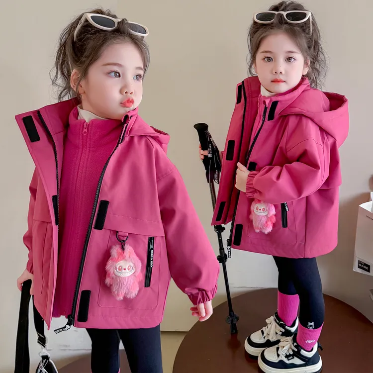 儿童三合一冲锋衣2025新款女童秋冬装韩版洋气女宝宝连帽夹棉外套