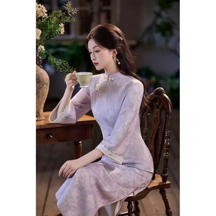 苏故里【琴丝】文艺气质修身高端日常旗袍奢华气质单层衣长120