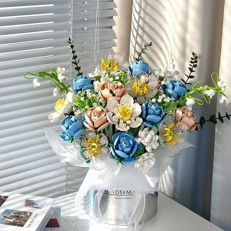 积木花束抱抱桶手工diy永生花生日礼物送女生闺蜜结婚订婚伴手礼