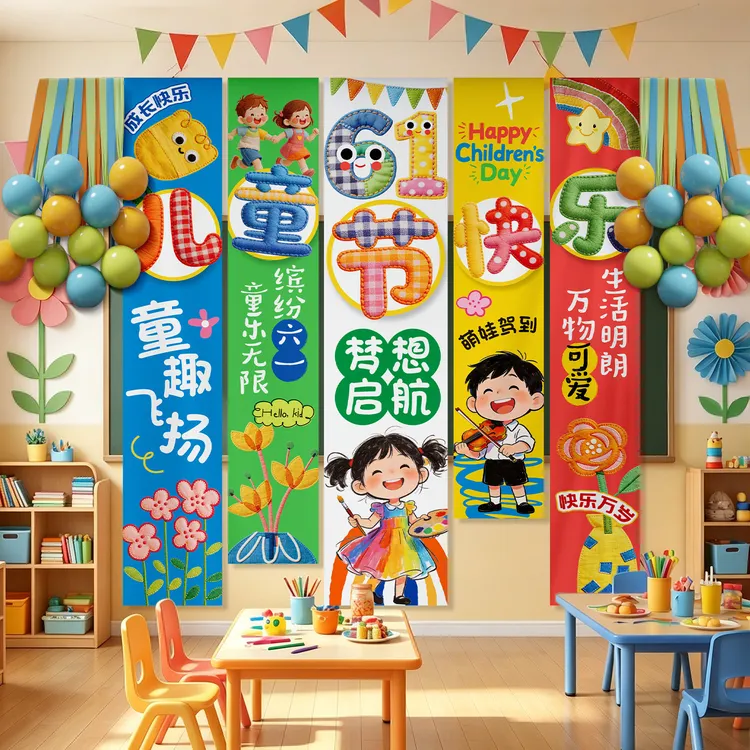 六一儿童节氛围场景布置装饰幼儿园班级教室舞台活动挂饰挂布61商品图