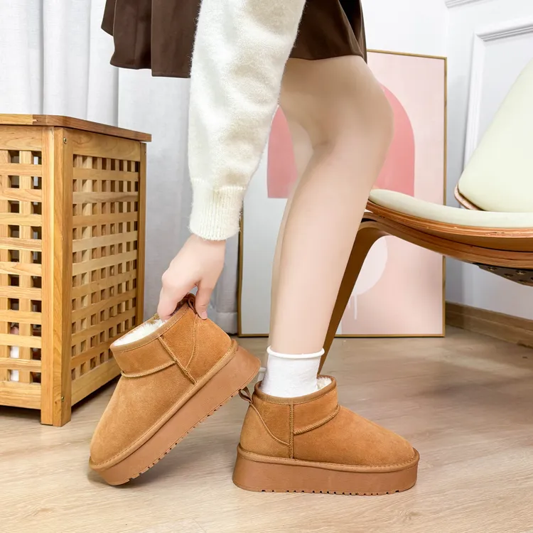 【贝贝妈专属】2025秋冬真皮雪地靴保暖防水短筒时尚休闲鞋加厚休闲鞋-T