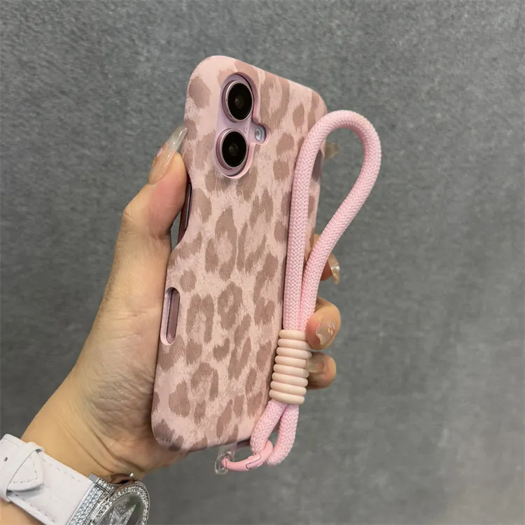 适用于新款苹果17爆款创意豹纹设计带编制绳16防摔时尚网红手机壳