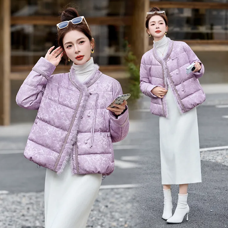新中式国风提花羽绒服女2025冬季新款高级感气质加厚保暖短款外套