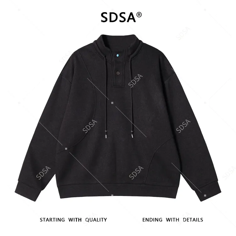 SDSA男士秋冬新款痞帅男装潮牌纽扣立领抽绳设计卫衣百搭舒适上衣