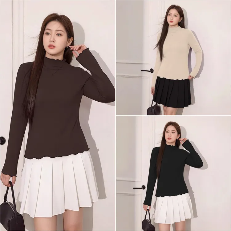 大码打底衫秋季新款时尚高弹力木耳边遮肚子经典百搭潮款3553
