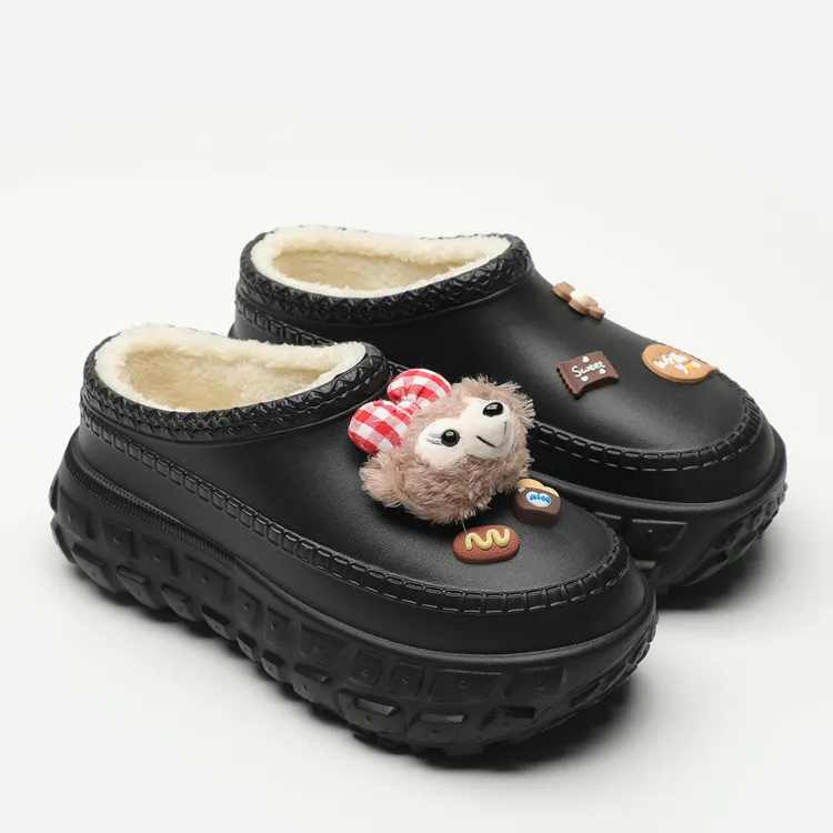 厚底棉拖鞋女士包跟秋冬季外穿加绒保暖防滑防水室内居家可爱棉鞋