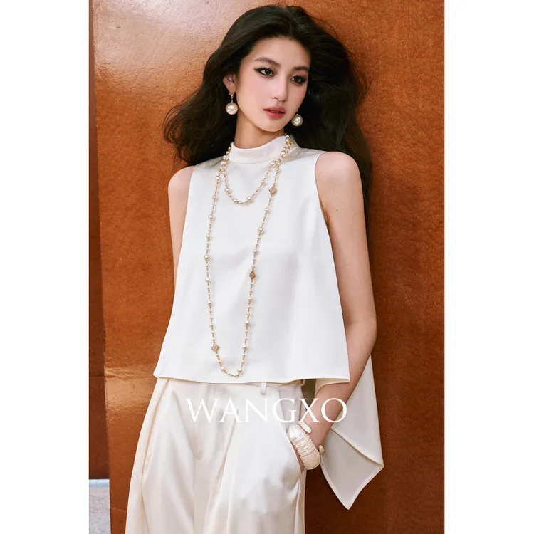WANGXO  斜纹缎A摆搭片松弛感无袖套装250661W