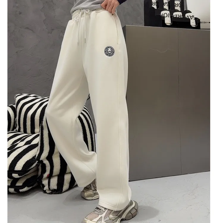 K248男女同款冬季加绒新款时尚刺绣圆标情侣女直筒运动卫裤25-211