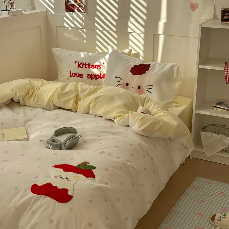 【沙发小狗】床上四件套新款毛巾绣卡通可爱少女心亲肤宿舍三件套
