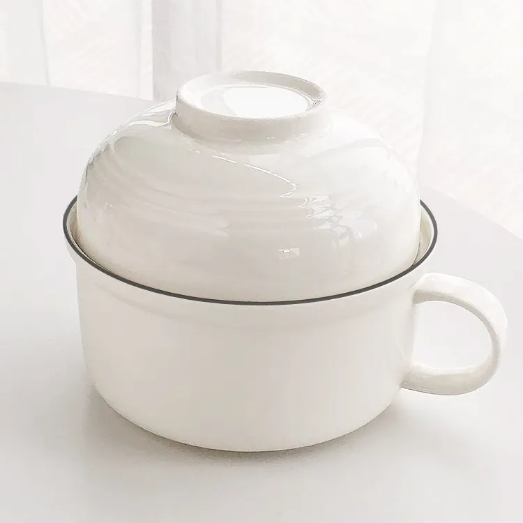 【铭策优品】微瑕黑线6英寸盖碗一体泡面碗家用泡面装猪油学生饭盒