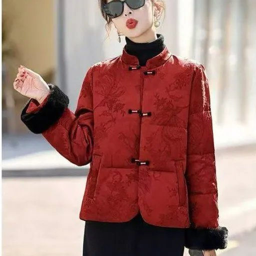 新中式国风羽绒服女款2025新款冬季洋气拜年服红色外套